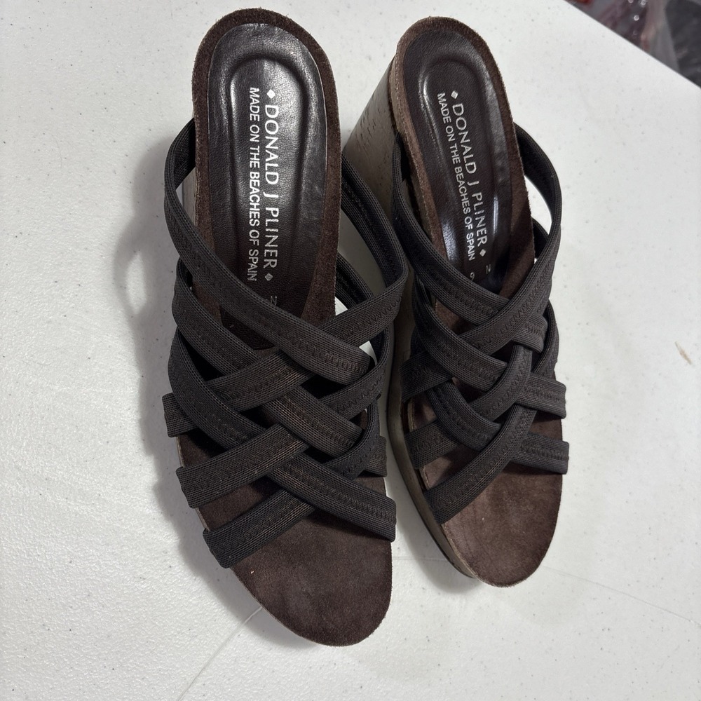 DONALD J PLINER‎ Metallic Mesh Cork Wedge Sandals Size 6 N